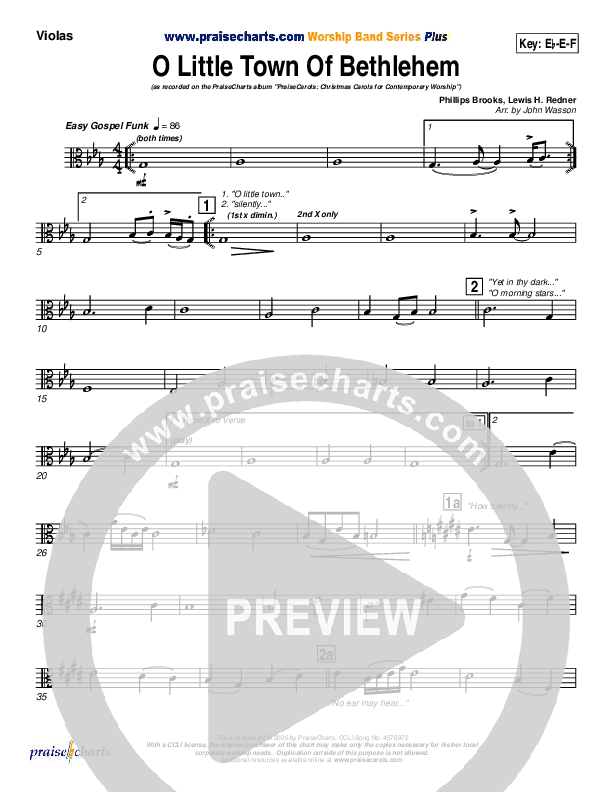 O Little Town Of Bethlehem Viola (PraiseCharts Band / Arr. John Wasson)