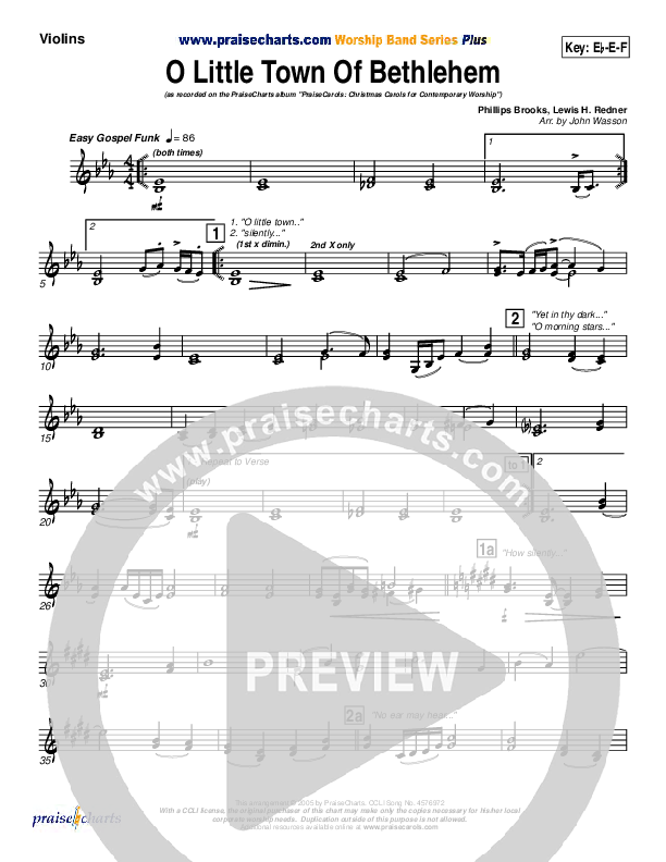 O Little Town Of Bethlehem Violins (PraiseCharts Band / Arr. John Wasson)