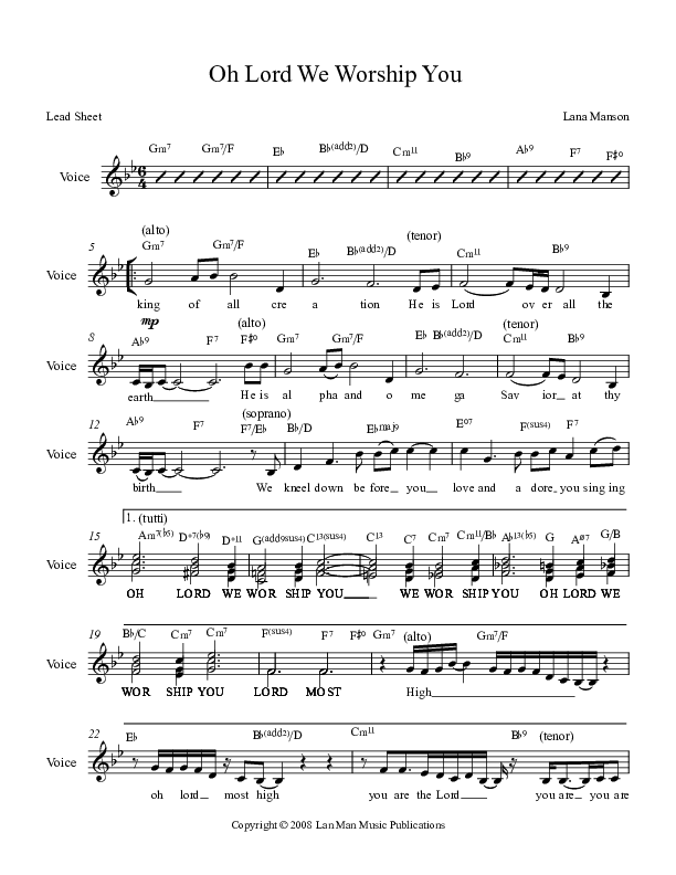 Oh Lord We Worship You  Lead Sheet (Voices Of Levi Of St. James AME Church)
