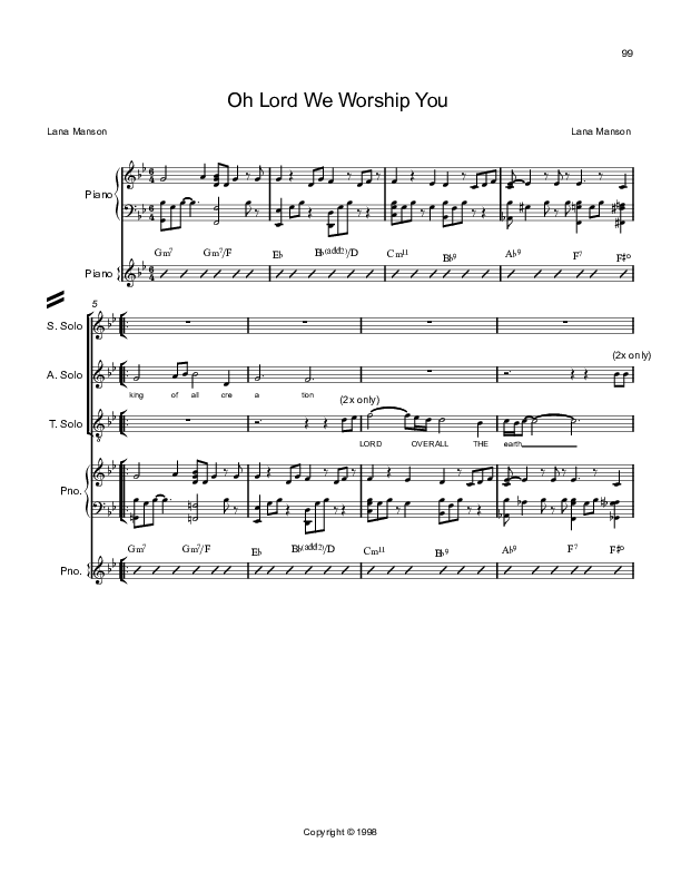 Oh Lord We Worship You  Piano/Vocal (SAT) (Voices Of Levi Of St. James AME Church)