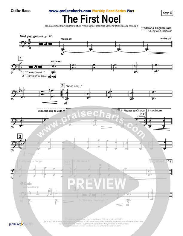 The First Noel Cello/Bass (PraiseCharts Band / Arr. Daniel Galbraith)