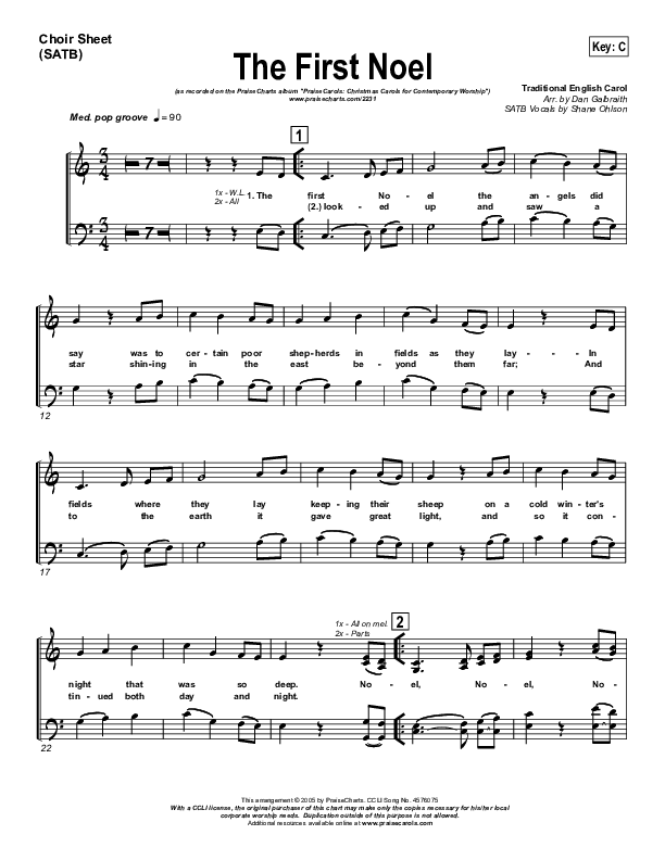 The First Noel Choir Sheet (SATB) (PraiseCharts Band / Arr. Daniel Galbraith)
