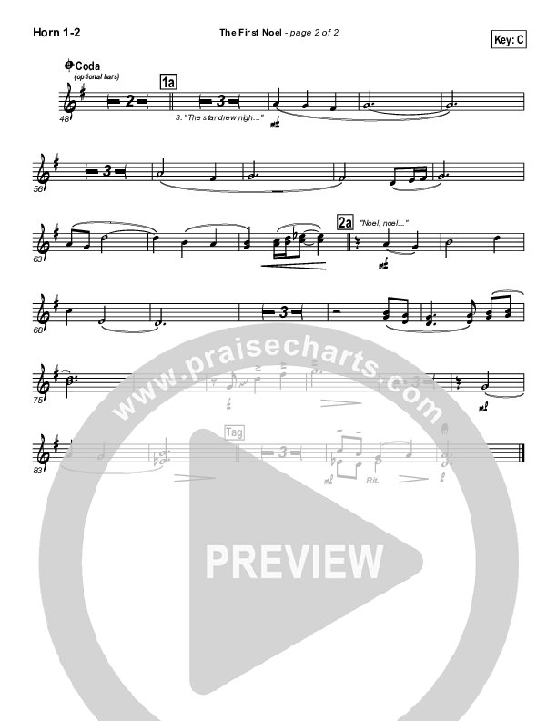 The First Noel French Horn 1/2 (PraiseCharts Band / Arr. Daniel Galbraith)