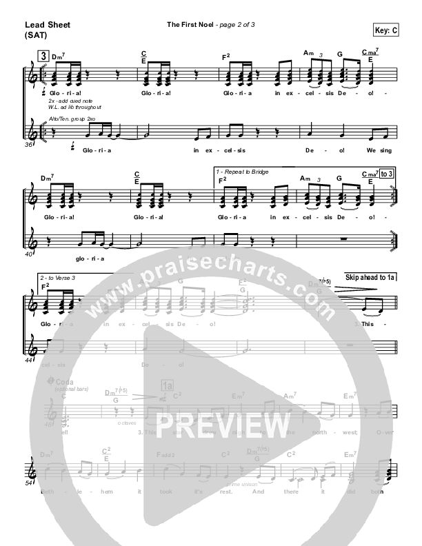The First Noel Lead Sheet (SAT) (PraiseCharts Band / Arr. Daniel Galbraith)