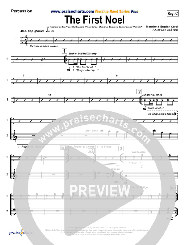 The First Noel Percussion (PraiseCharts Band / Arr. Daniel Galbraith)