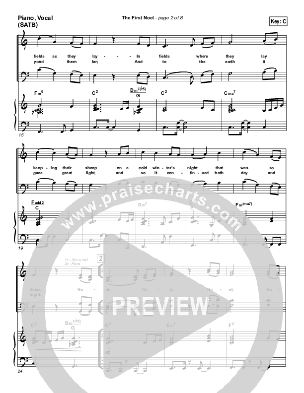 The First Noel Piano/Vocal (SATB) (PraiseCharts Band / Arr. Daniel Galbraith)