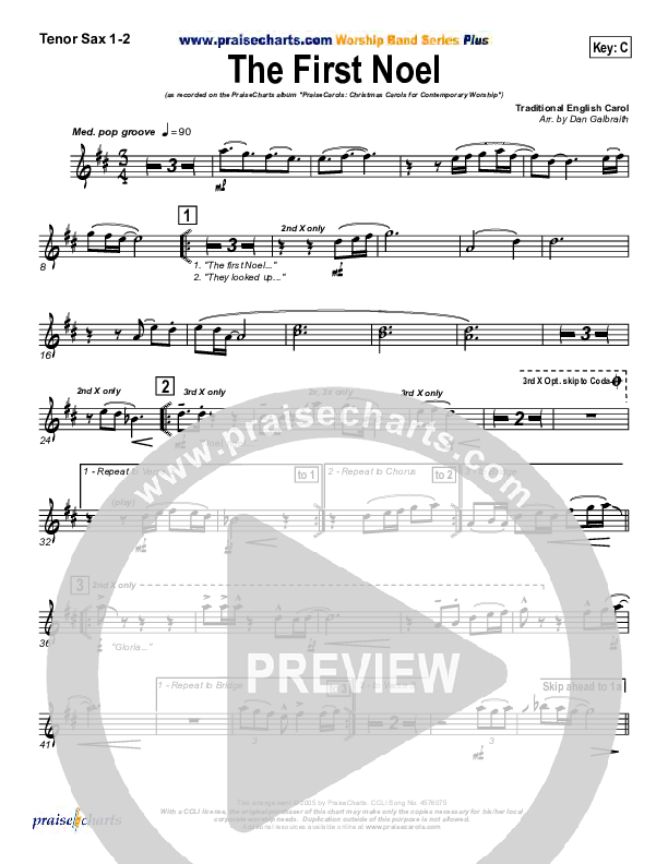 The First Noel Tenor Sax 1/2 (PraiseCharts Band / Arr. Daniel Galbraith)