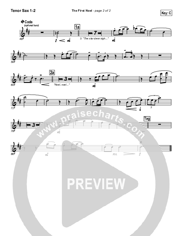 The First Noel Tenor Sax 1/2 (PraiseCharts Band / Arr. Daniel Galbraith)