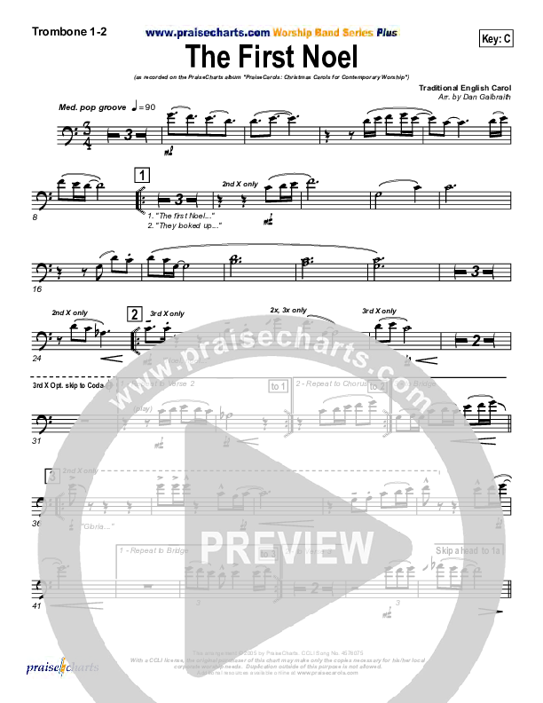 The First Noel Trombone 1/2 (PraiseCharts Band / Arr. Daniel Galbraith)