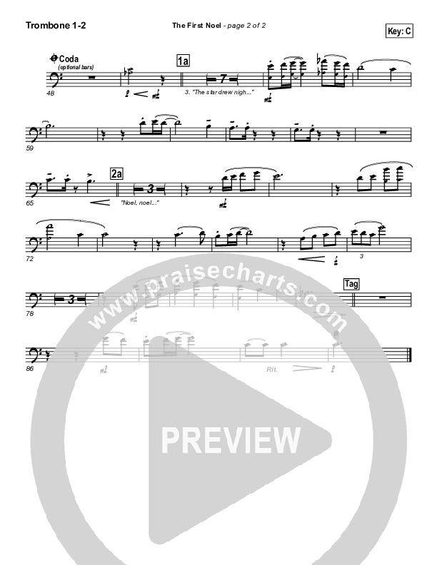 The First Noel Trombone 1/2 (PraiseCharts Band / Arr. Daniel Galbraith)