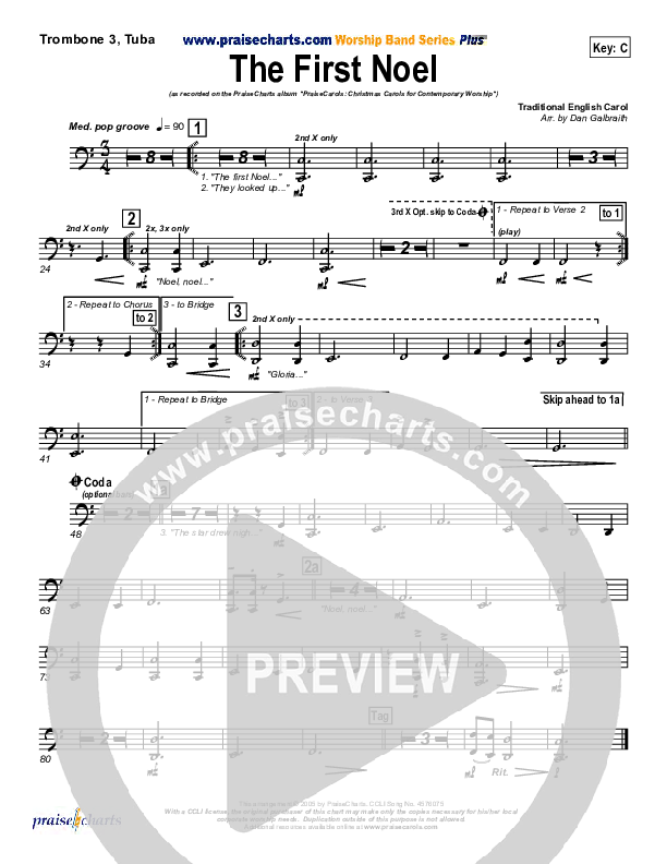 The First Noel Trombone 3 (PraiseCharts Band / Arr. Daniel Galbraith)