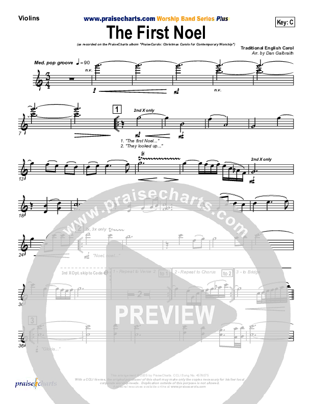 The First Noel Violins (PraiseCharts Band / Arr. Daniel Galbraith)