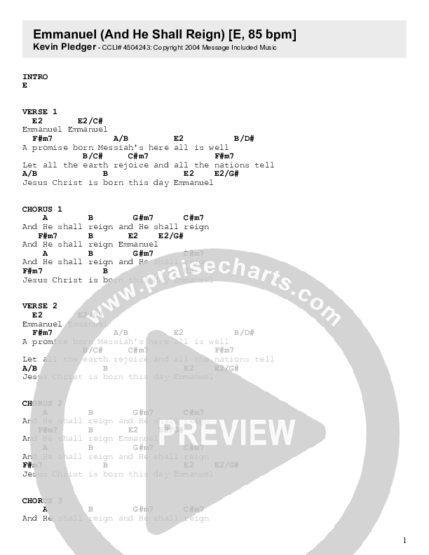 Emmanuel (And He Shall Reign) Chord Chart (Kevin Pledger)