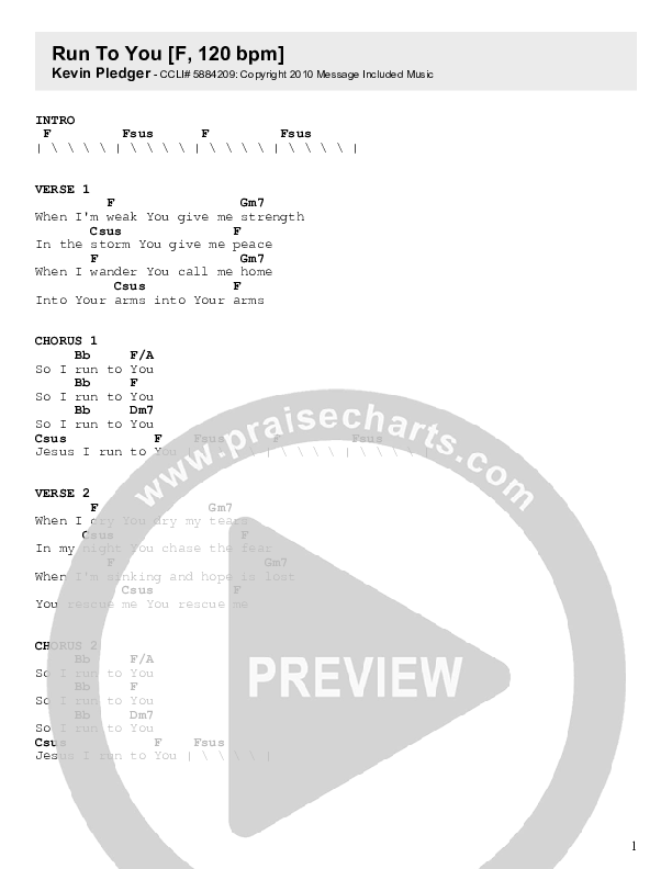Run To You Chord Chart (Kevin Pledger)