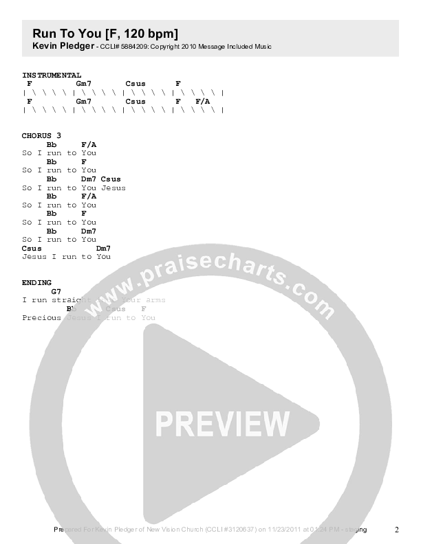 Run To You Chord Chart (Kevin Pledger)