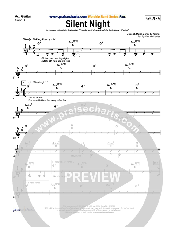 Silent Night Acoustic Guitar (PraiseCharts Band / Arr. Daniel Galbraith)