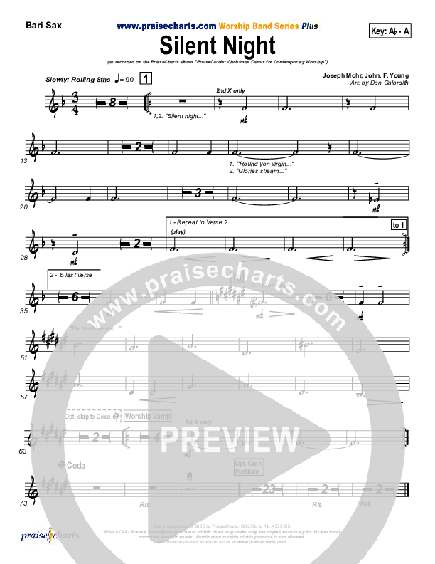 Silent Night Bari Sax (PraiseCharts Band / Arr. Daniel Galbraith)