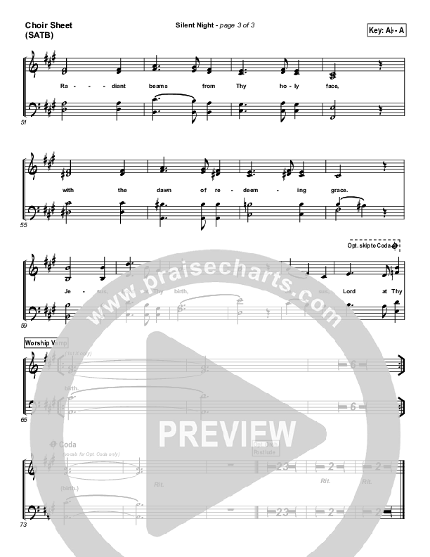 Silent Night Choir Vocals (SATB) (PraiseCharts Band / Arr. Daniel Galbraith)