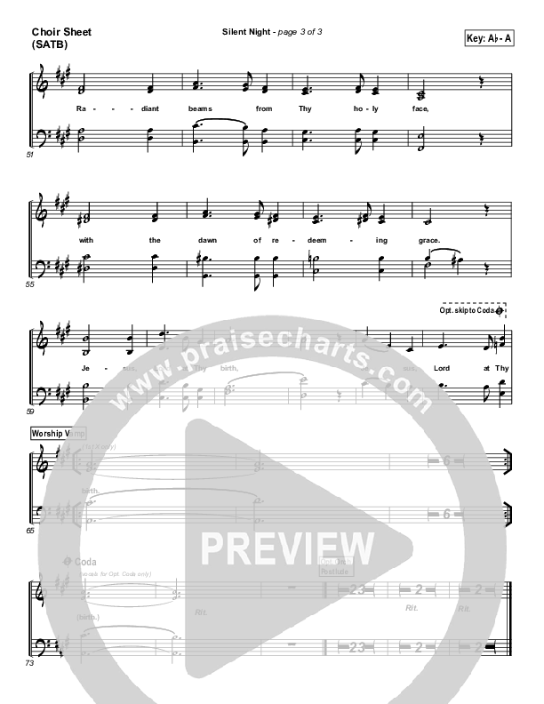 Silent Night Choir Sheet (SATB) (PraiseCharts Band / Arr. Daniel Galbraith)