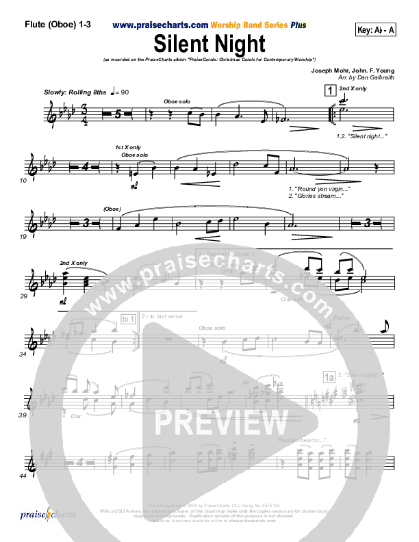 Silent Night Flute/Oboe 1/2/3 (PraiseCharts Band / Arr. Daniel Galbraith)