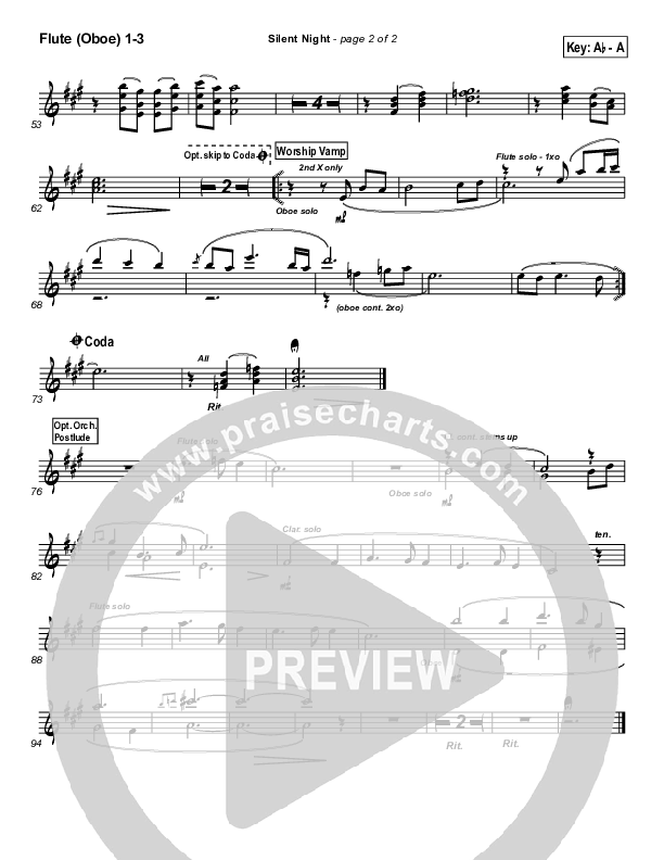 Silent Night Flute/Oboe 1/2/3 (PraiseCharts Band / Arr. Daniel Galbraith)