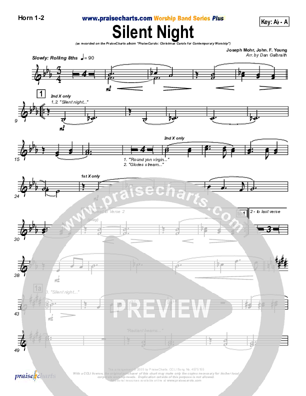 Silent Night French Horn 1/2 (PraiseCharts Band / Arr. Daniel Galbraith)