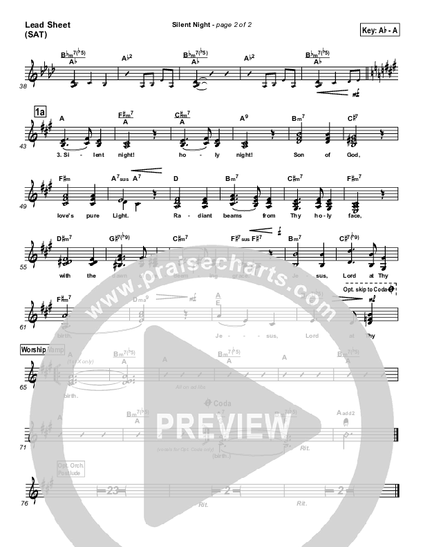 Silent Night Lead Sheet (SAT) (PraiseCharts Band / Arr. Daniel Galbraith)