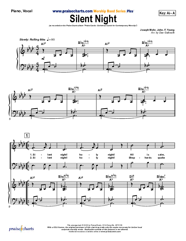 Silent Night Piano/Vocal (PraiseCharts Band / Arr. Daniel Galbraith)