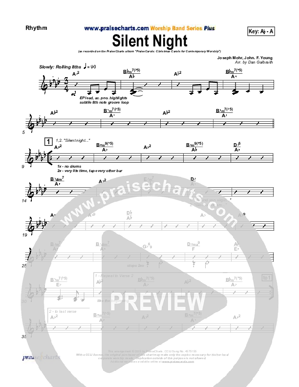 Silent Night Rhythm Chart (PraiseCharts Band / Arr. Daniel Galbraith)
