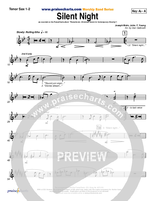 Silent Night Tenor Sax 1/2 (PraiseCharts Band / Arr. Daniel Galbraith)