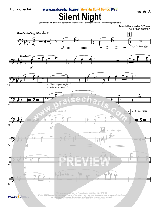 Silent Night Trombone 1/2 (PraiseCharts Band / Arr. Daniel Galbraith)