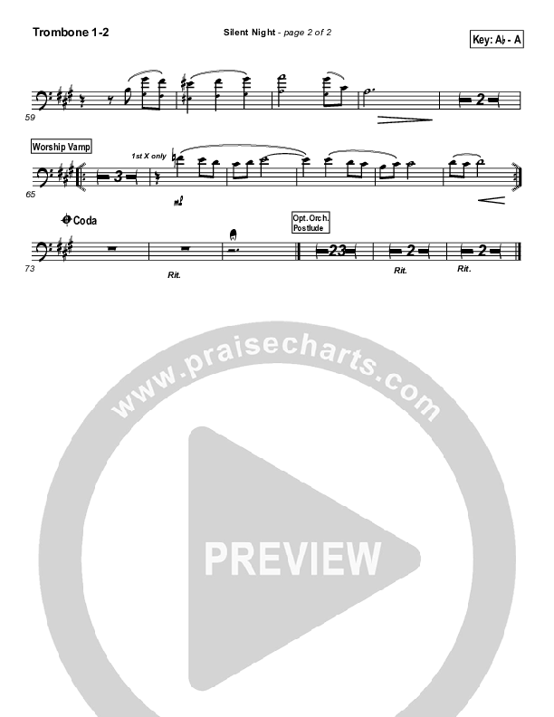Silent Night Trombone 1/2 (PraiseCharts Band / Arr. Daniel Galbraith)