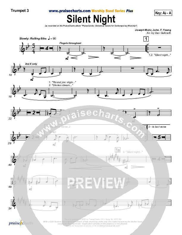 Silent Night Trumpet 3 (PraiseCharts Band / Arr. Daniel Galbraith)