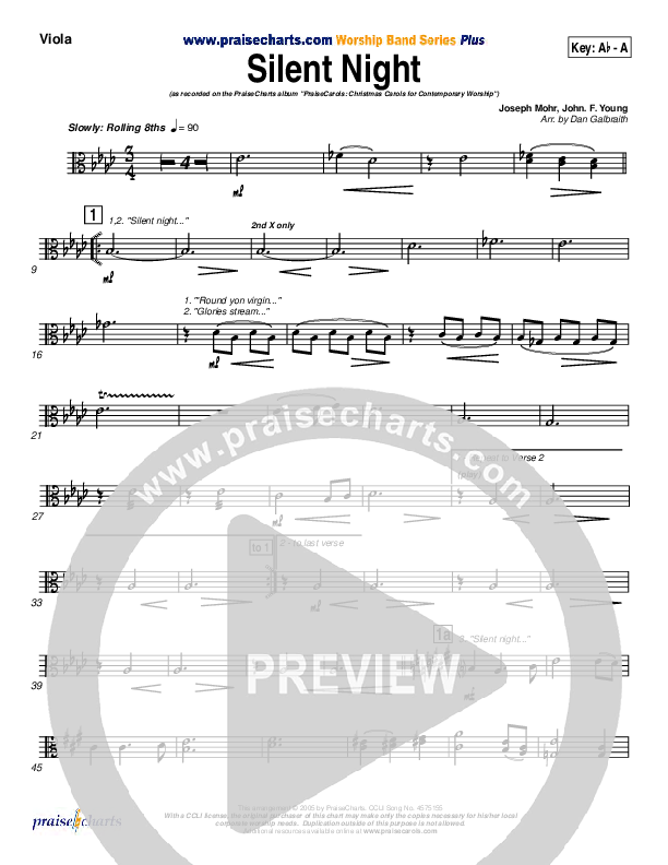 Silent Night Viola (PraiseCharts Band / Arr. Daniel Galbraith)