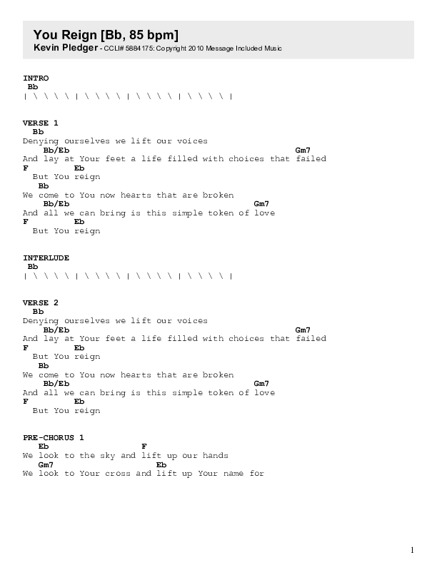 You Reign Chords & Lyrics (Kevin Pledger)