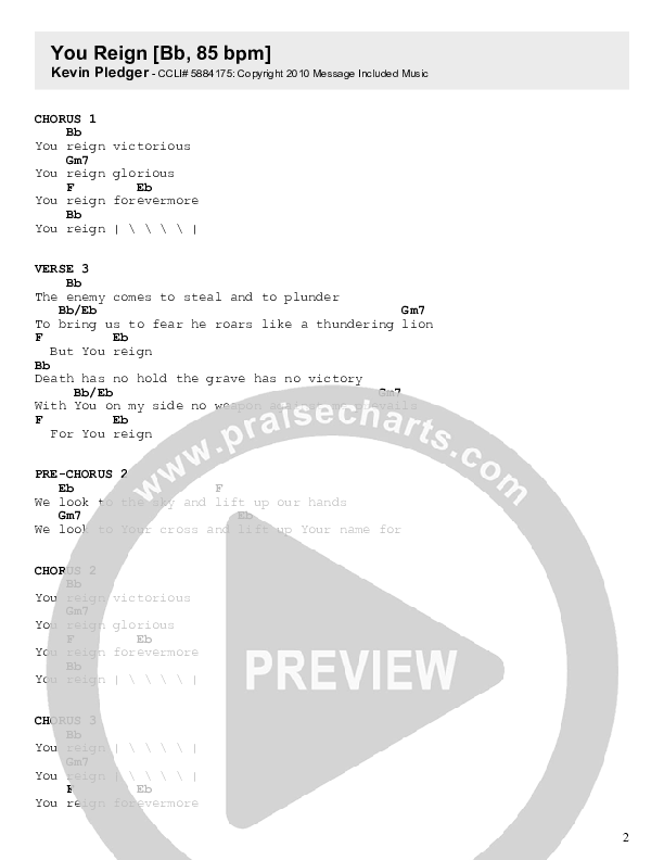 You Reign Chords & Lyrics (Kevin Pledger)