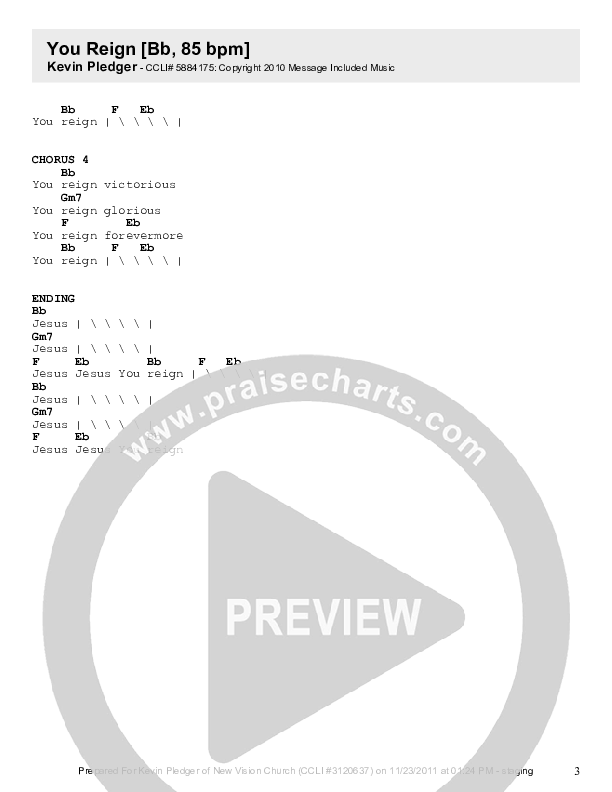 You Reign Chords & Lyrics (Kevin Pledger)