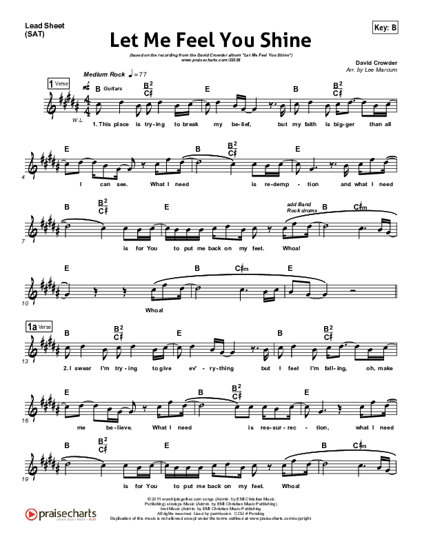 Let Me Feel You Shine Lead Sheet (SAT) (David Crowder)