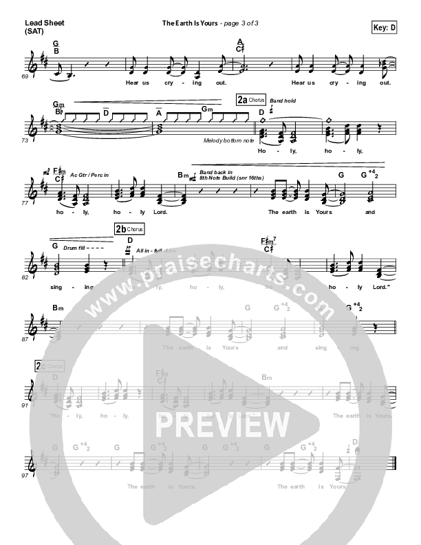 The Earth Is Yours (Choral Anthem SATB) Lead Sheet (Gungor / NextGen Worship / Arr. Richard Kingsmore)
