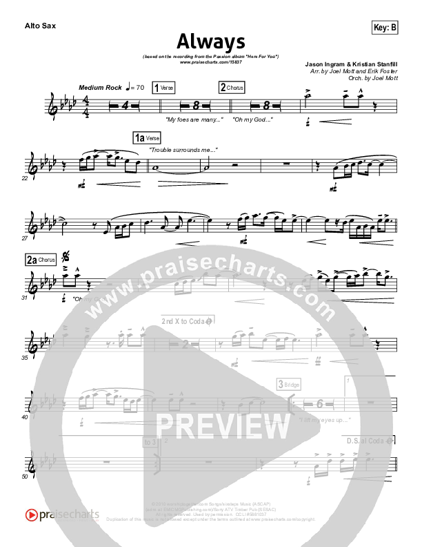 Always (Choral Anthem SATB) Alto Sax (Kristian Stanfill / NextGen Worship / Arr. Richard Kingsmore)