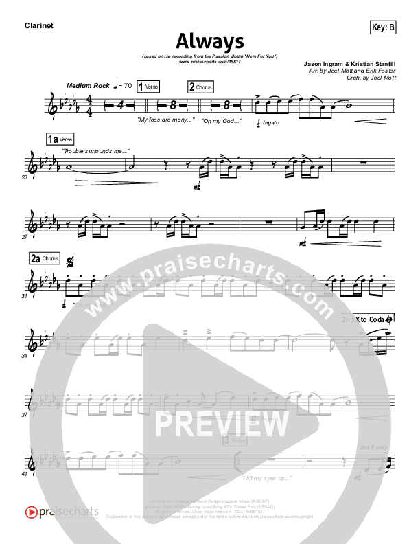 Always (Choral Anthem SATB) Clarinet (Kristian Stanfill / NextGen Worship / Arr. Richard Kingsmore)