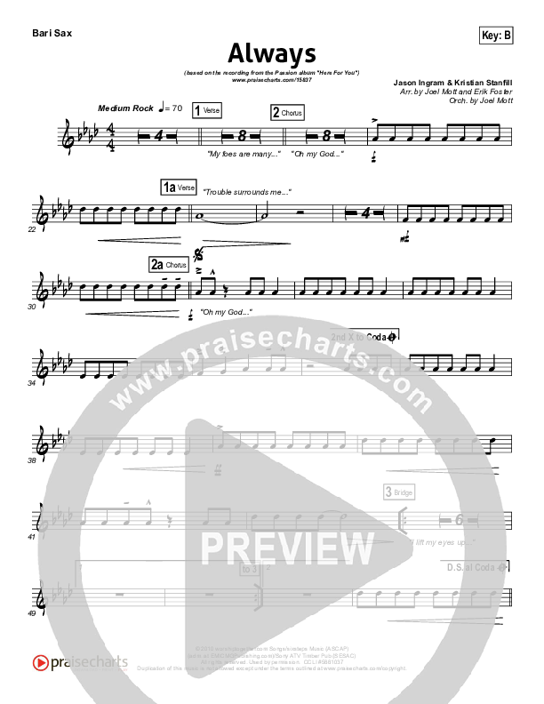 Always (Choral Anthem SATB) Bari Sax (Kristian Stanfill / NextGen Worship / Arr. Richard Kingsmore)