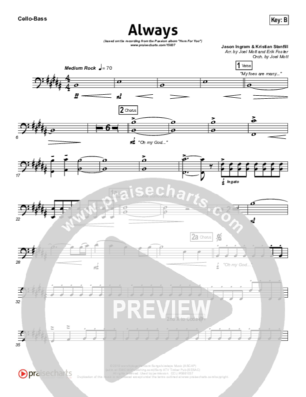 Always (Choral Anthem SATB) Cello/Bass (Kristian Stanfill / NextGen Worship / Arr. Richard Kingsmore)