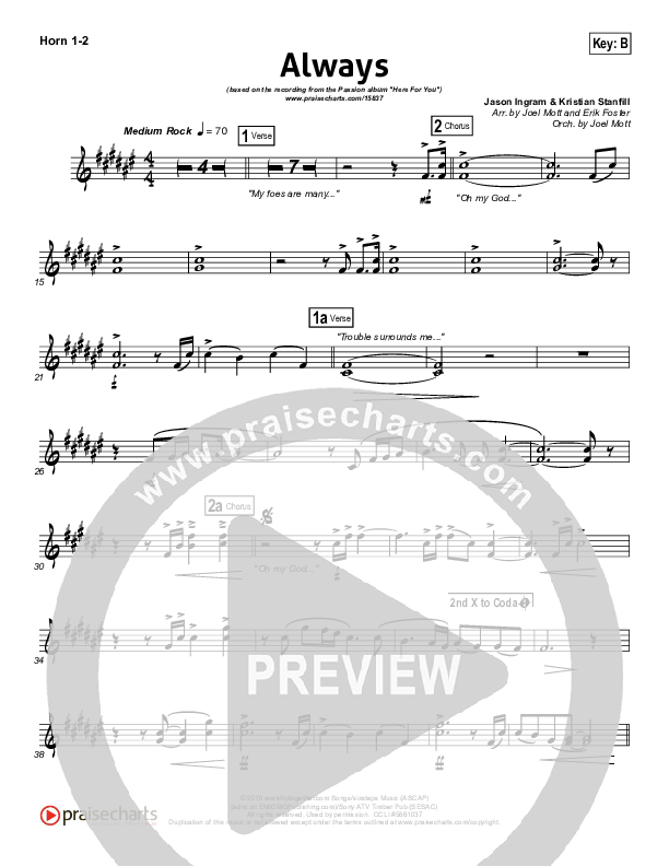 Always (Choral Anthem SATB) French Horn 1/2 (Kristian Stanfill / NextGen Worship / Arr. Richard Kingsmore)
