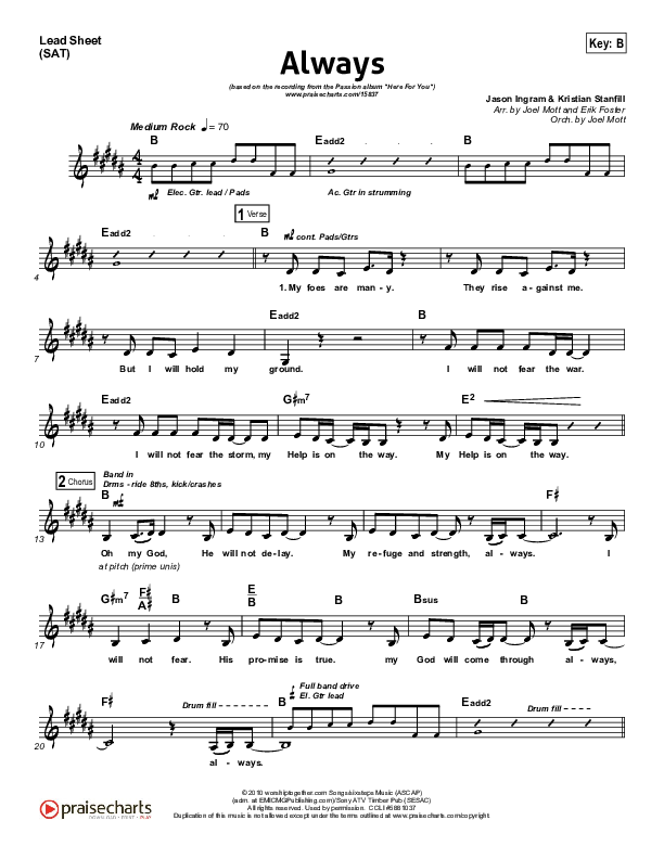 Always (Choral Anthem SATB) Lead Sheet (Kristian Stanfill / NextGen Worship / Arr. Richard Kingsmore)