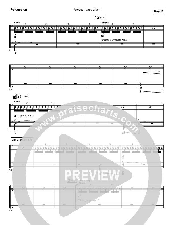 Always (Choral Anthem SATB) Percussion (Kristian Stanfill / NextGen Worship / Arr. Richard Kingsmore)
