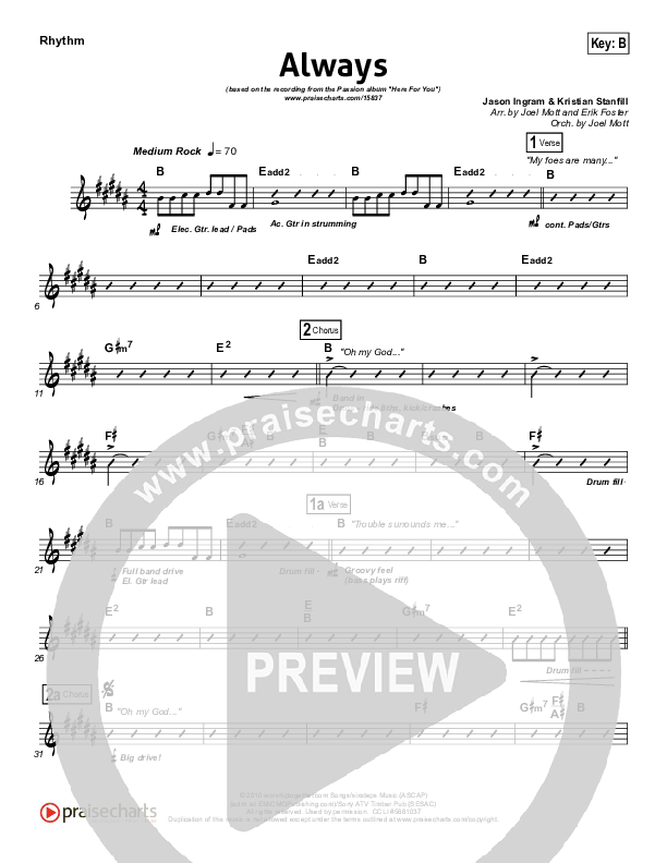 Always (Choral Anthem SATB) Rhythm Chart (Kristian Stanfill / NextGen Worship / Arr. Richard Kingsmore)