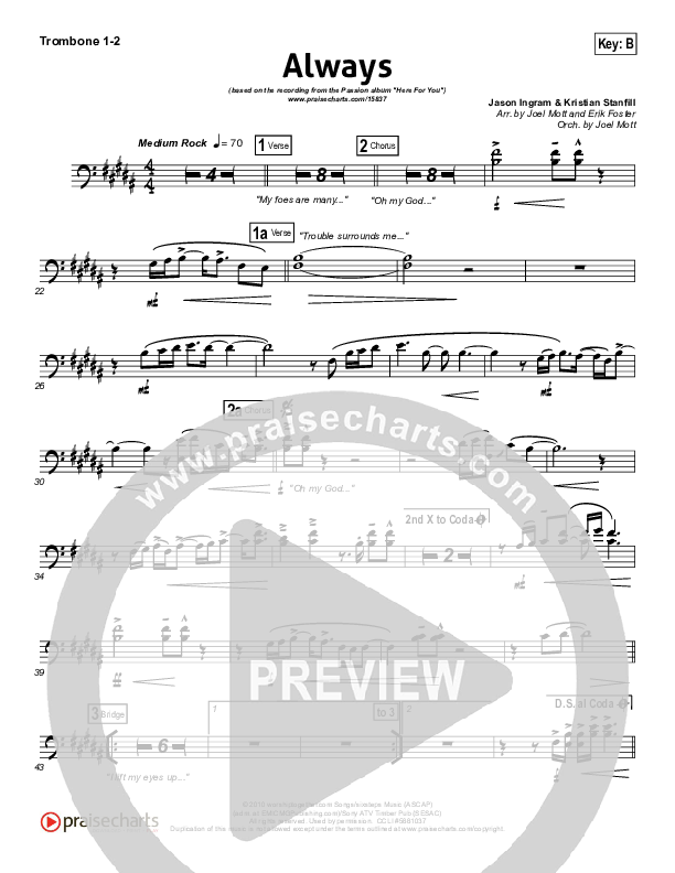 Always (Choral Anthem SATB) Trombone 1/2 (Kristian Stanfill / NextGen Worship / Arr. Richard Kingsmore)