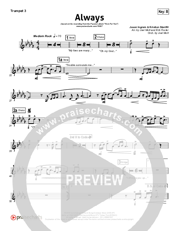 Always (Choral Anthem SATB) Trumpet 3 (Kristian Stanfill / NextGen Worship / Arr. Richard Kingsmore)