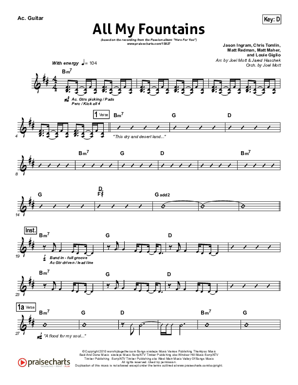 All My Fountains (Choral Anthem SATB) Acoustic Guitar (Chris Tomlin / NextGen Worship / Arr. Richard Kingsmore)